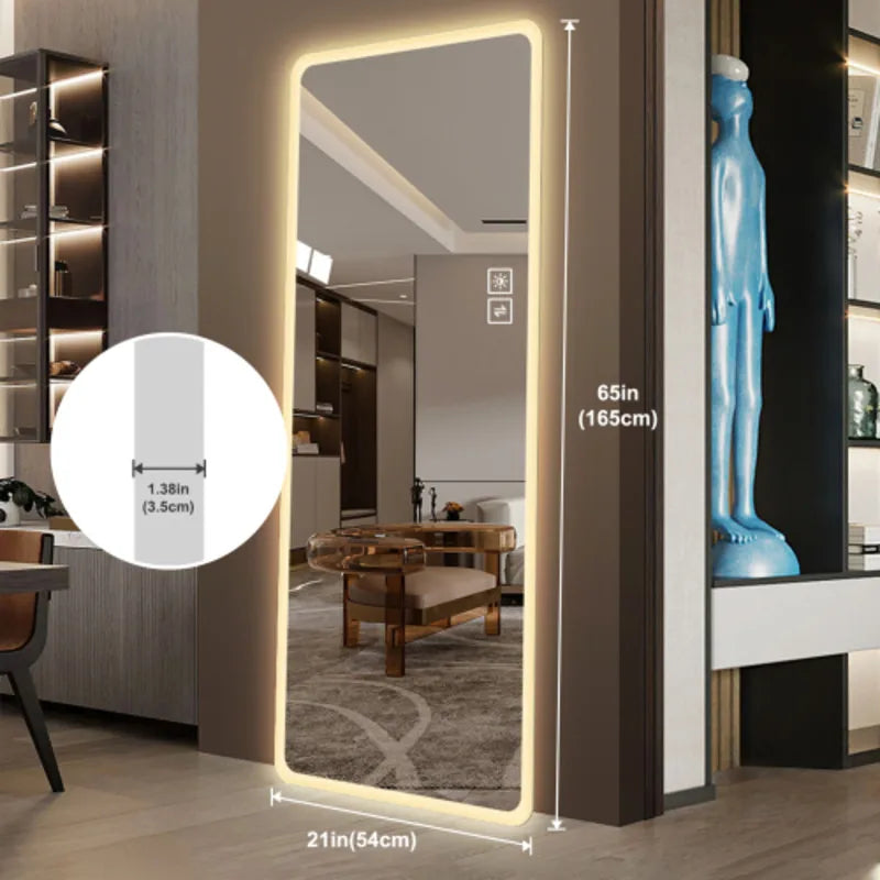 Full Length Lighted Vanity Body LED Wall-Mounted Mirror Big Size Rounded Corners Bedroom Living Room Dressing Room Hotel