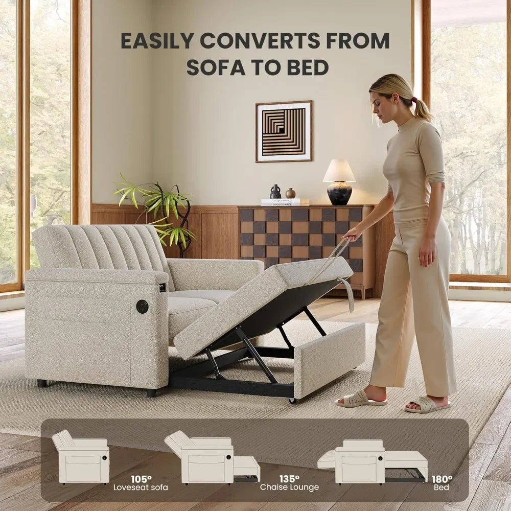 Sleeper Sofa,3-in-1 Convertible Sofa Bed,68' Couches for Living Room with USB & Side Pockets,Adjustable Backrest