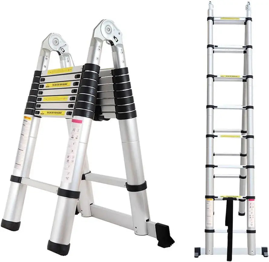 16.5ft Telescoping Ladder A-Frame Extension Portable Aluminum Telescoping 16 Steps Ladder EN131 Certified 330lb Load