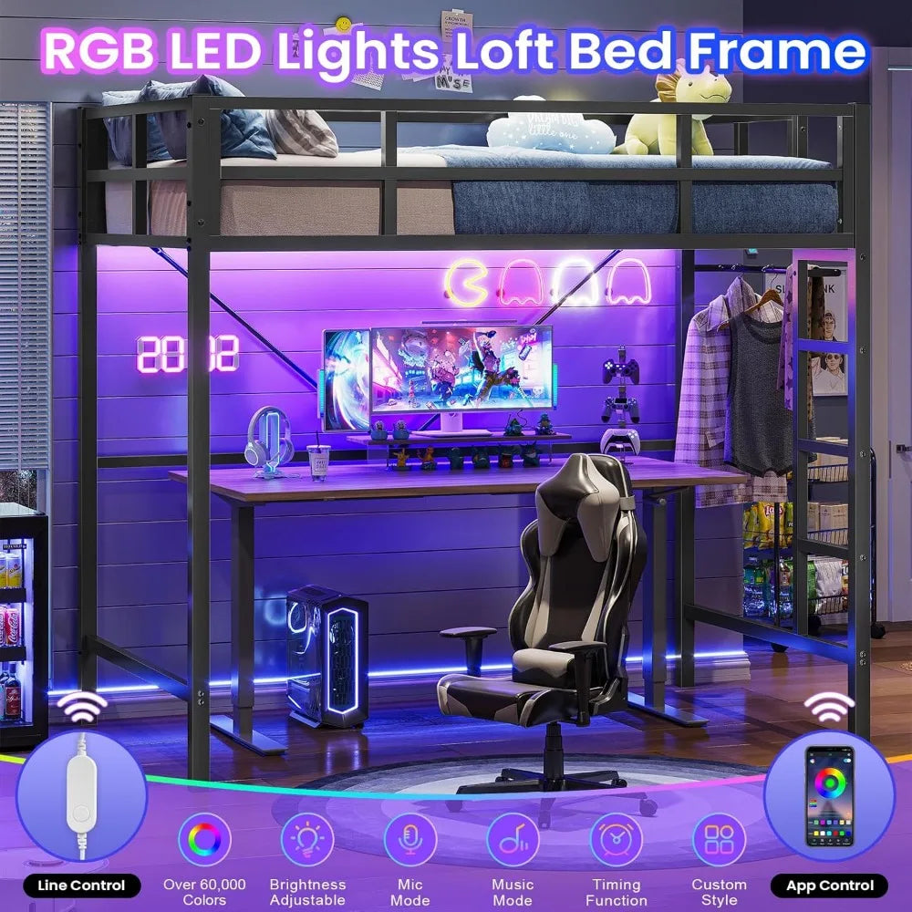 Twin Loft Bed With LED Lights