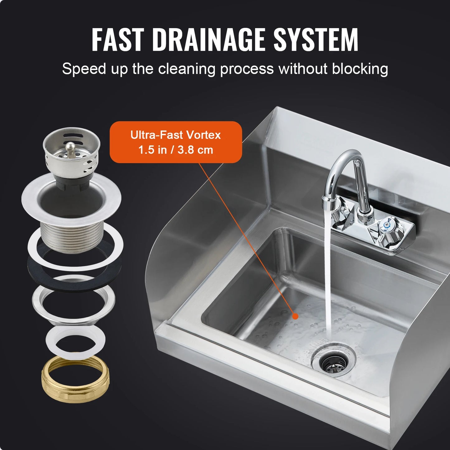 Hand Sink with Faucet and Side Splash