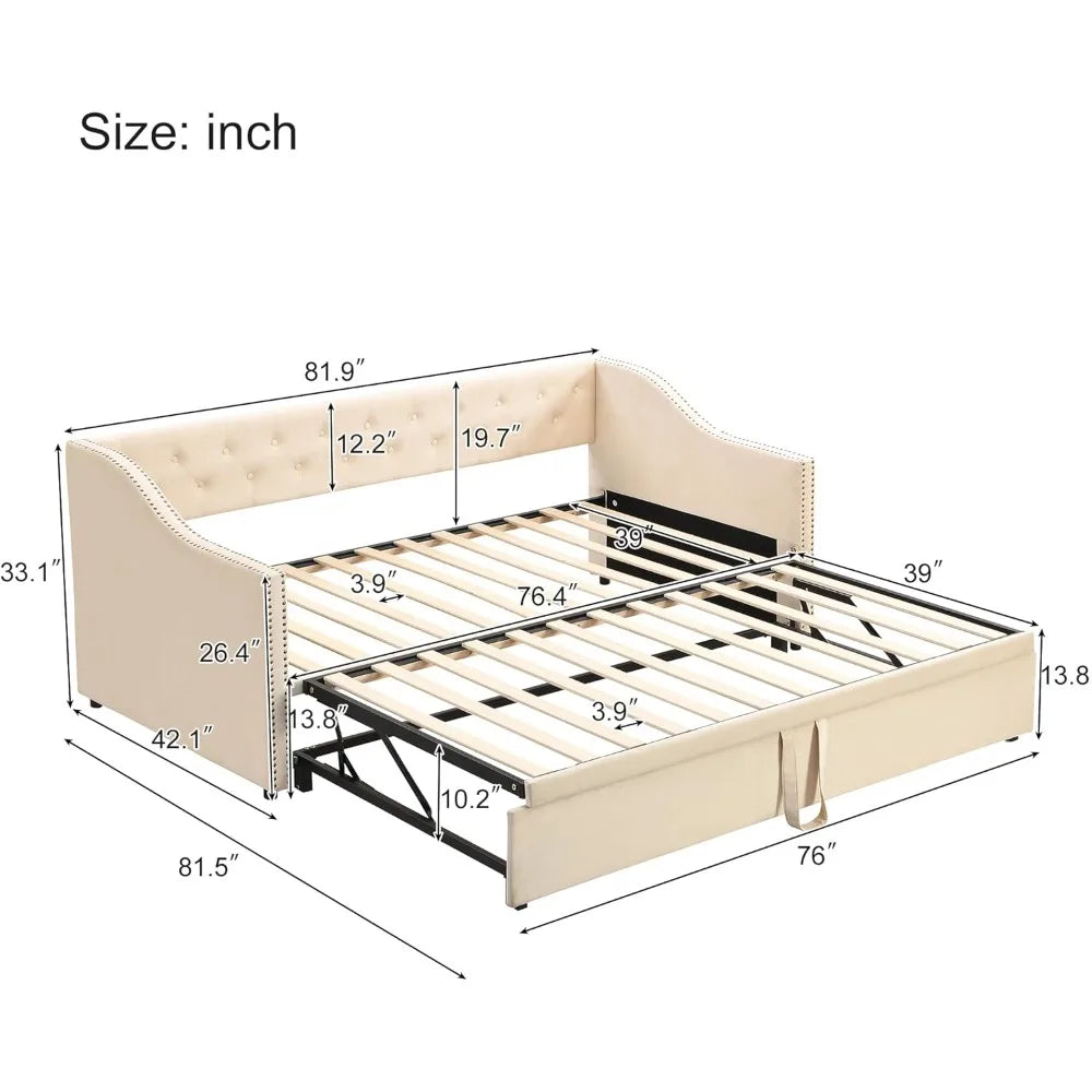 Twin Size Upholstered Daybed w/Pop Up Trundle