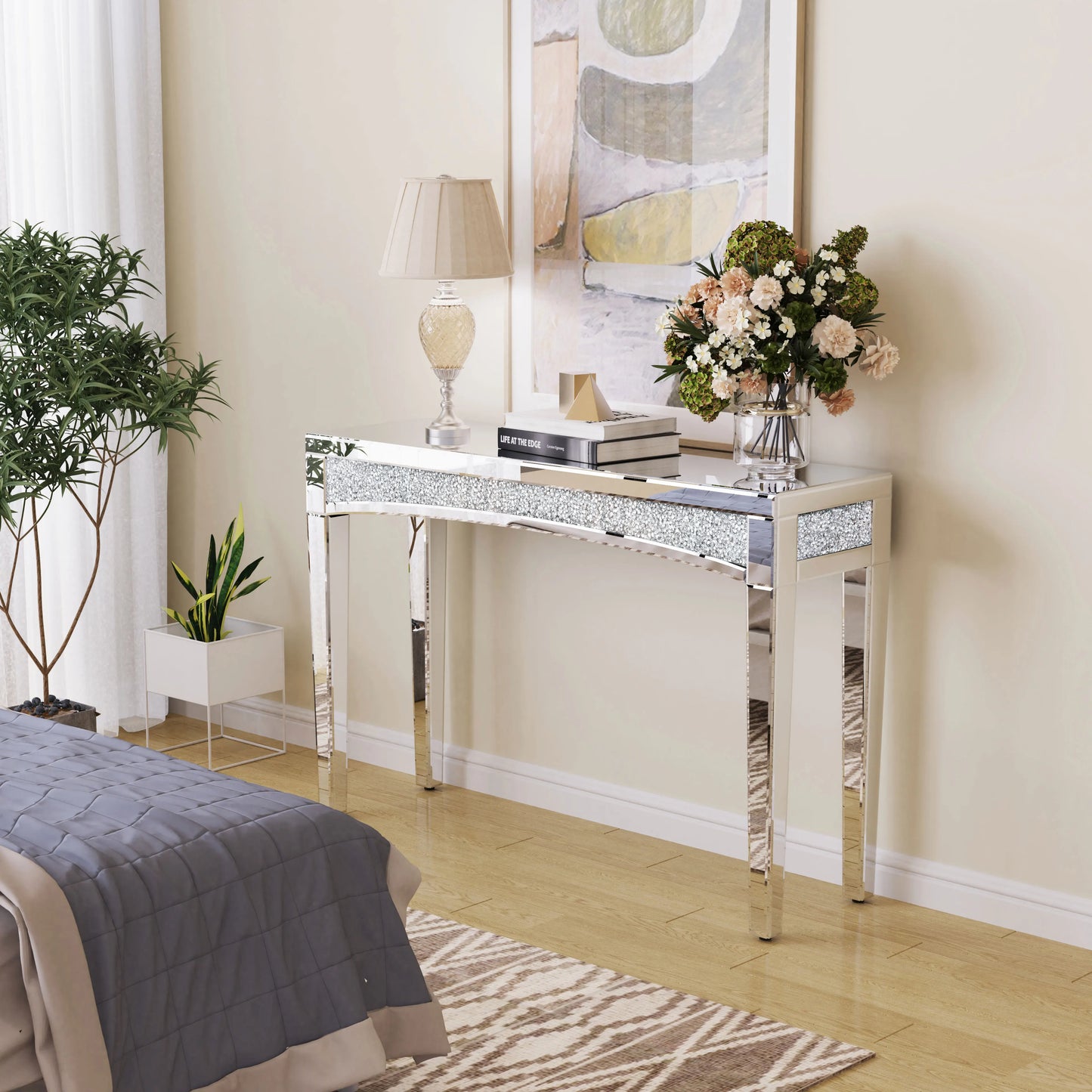47.2" Mirrored Desk Silver Console Table