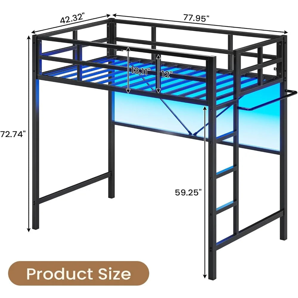 Twin Loft Bed With LED Lights