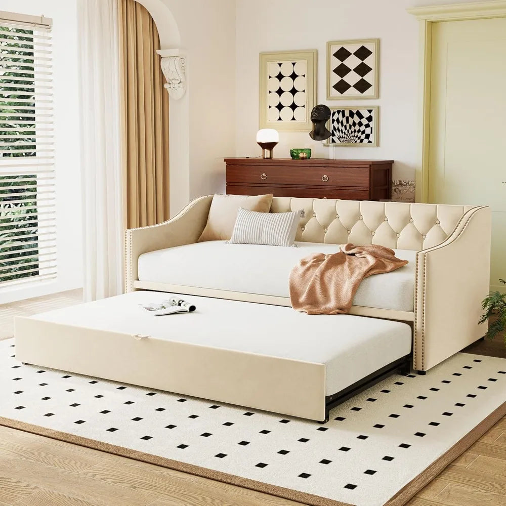 Twin Size Upholstered Daybed w/Pop Up Trundle