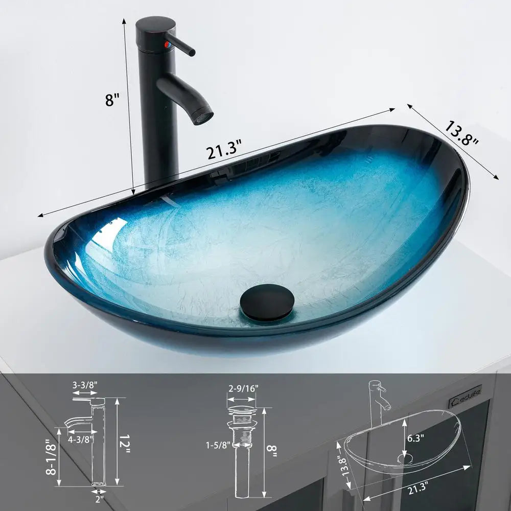 Modern Artistic Blue Boat Tempered Glass Sink