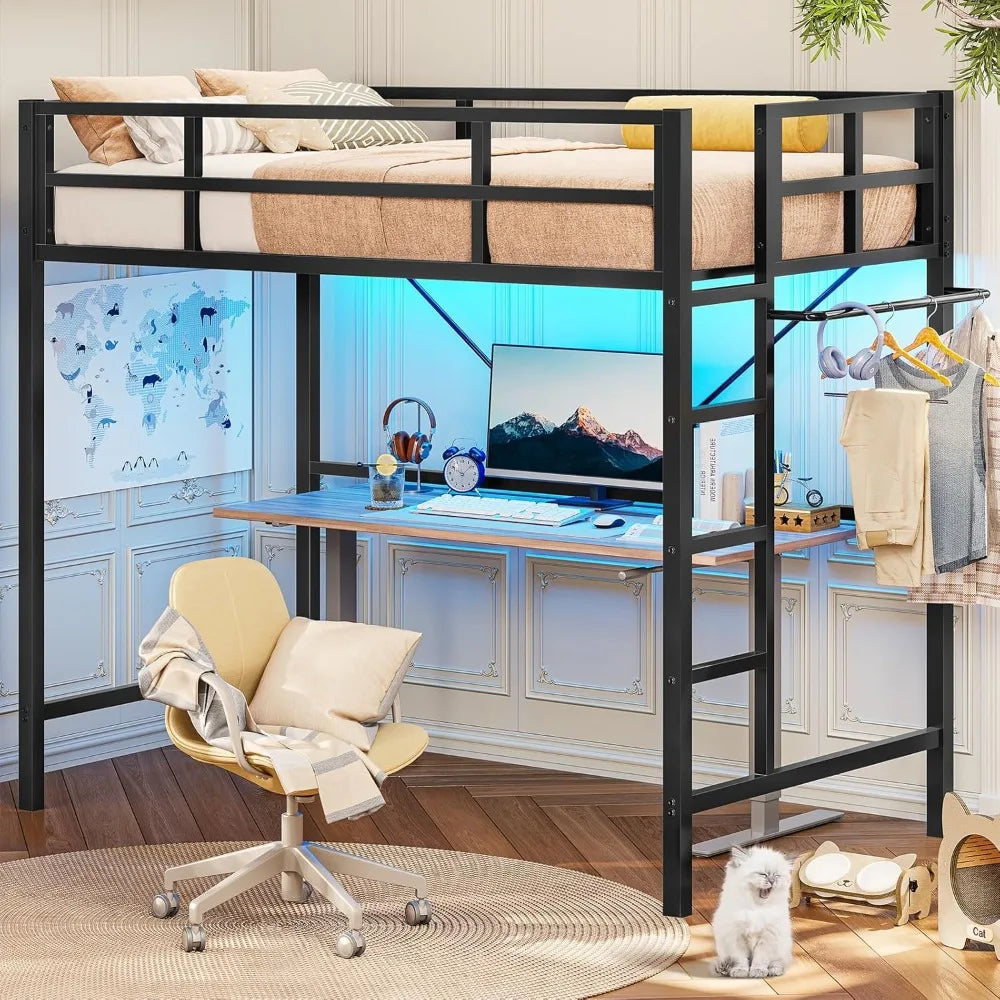 Twin Loft Bed With LED Lights