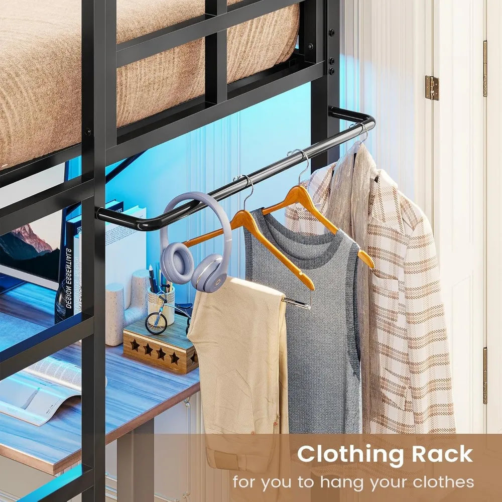 Twin Loft Bed With LED Lights