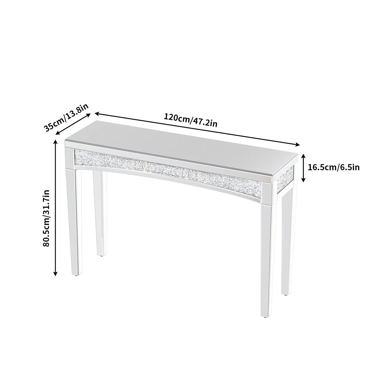 47.2" Mirrored Desk Silver Console Table