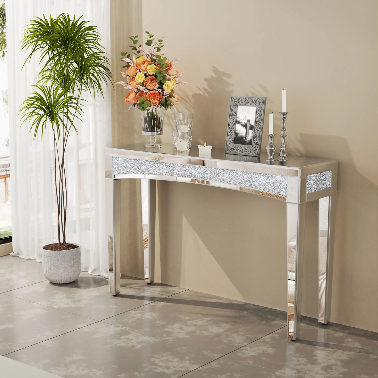 47.2" Mirrored Desk Silver Console Table