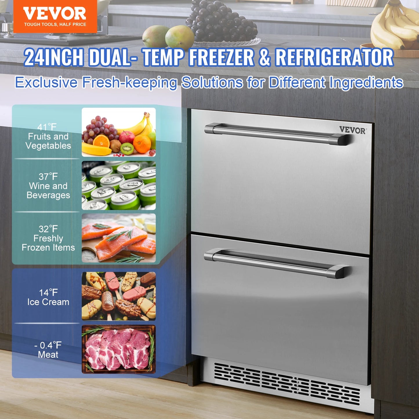 24 inch Undercounter Refrigerator 2 Drawer