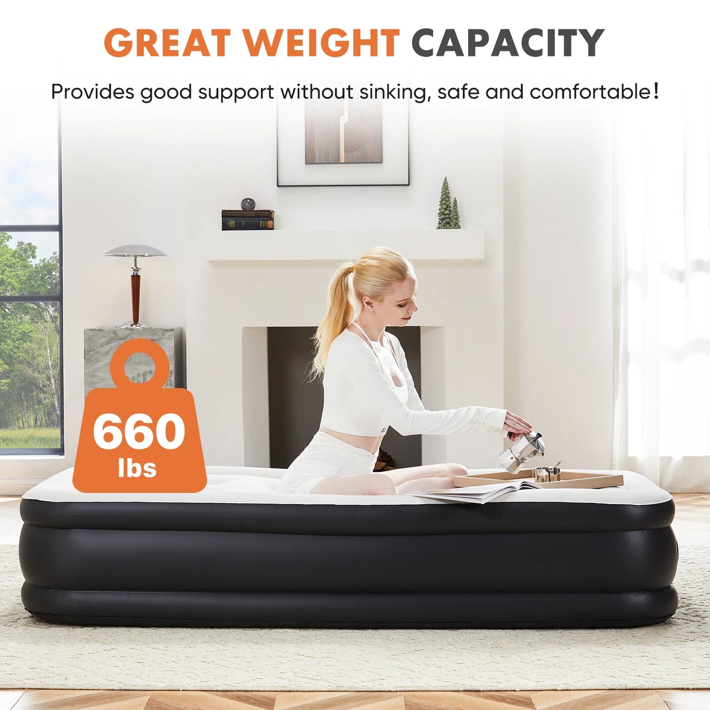 Queen Twin Size Air Mattress Blow Up Double Height Non-Slip Bottom Weight Capacity 660 lbs Air Bed for Bed Home or Camping