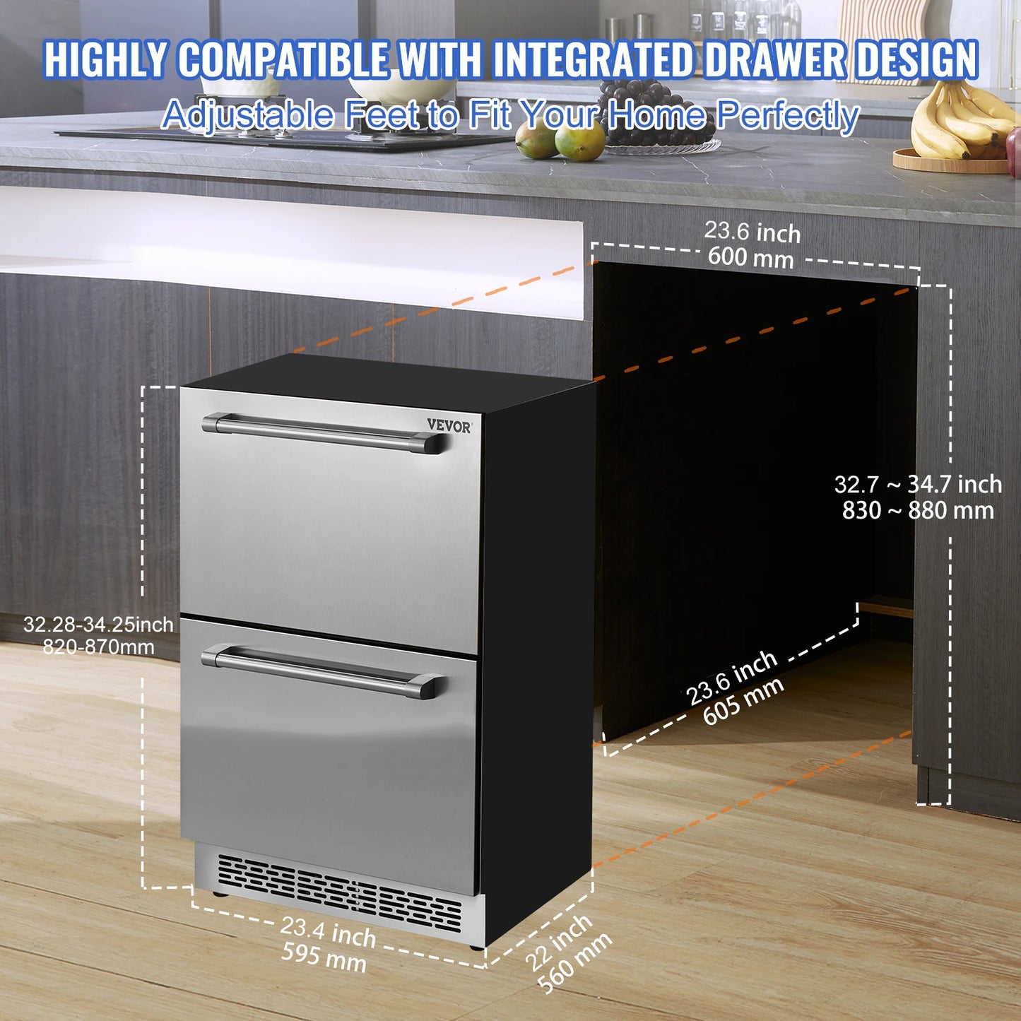 24 inch Undercounter Refrigerator 2 Drawer