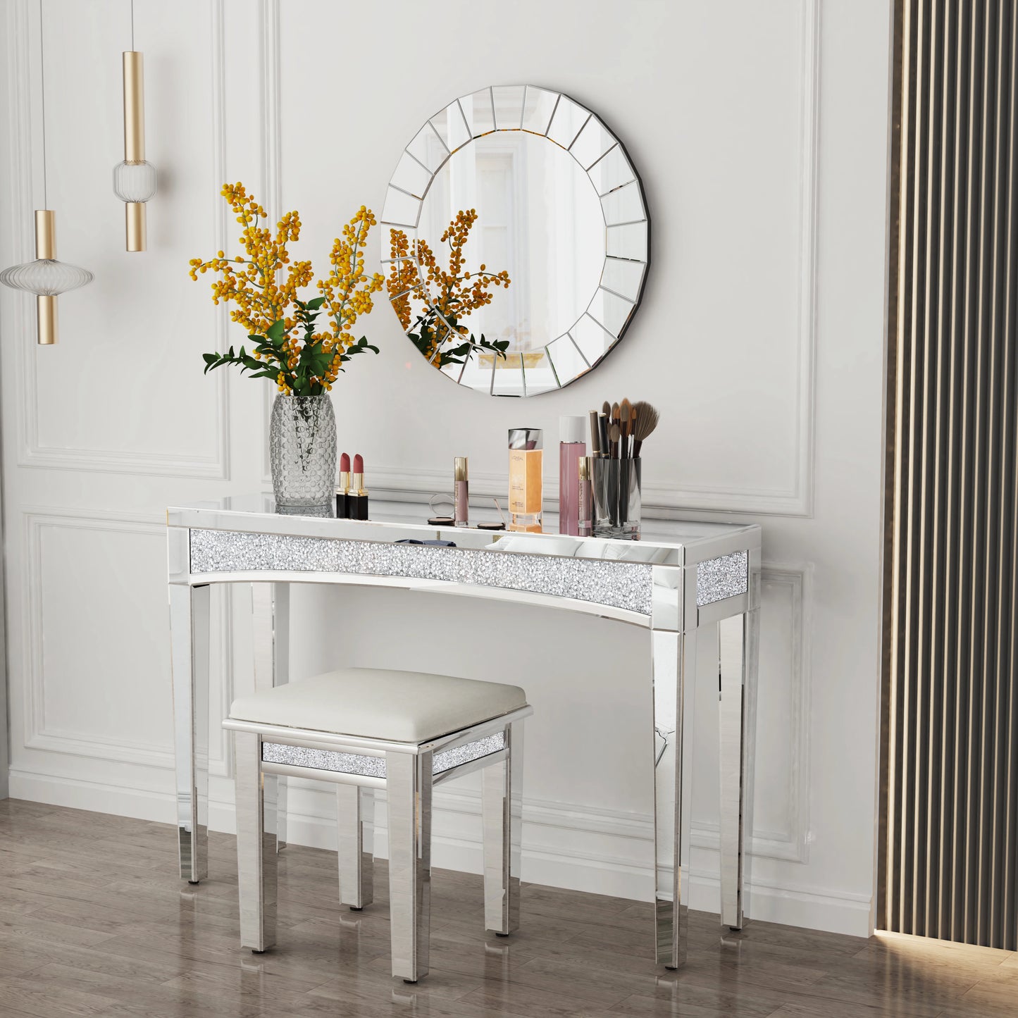 47.2" Mirrored Desk Silver Console Table