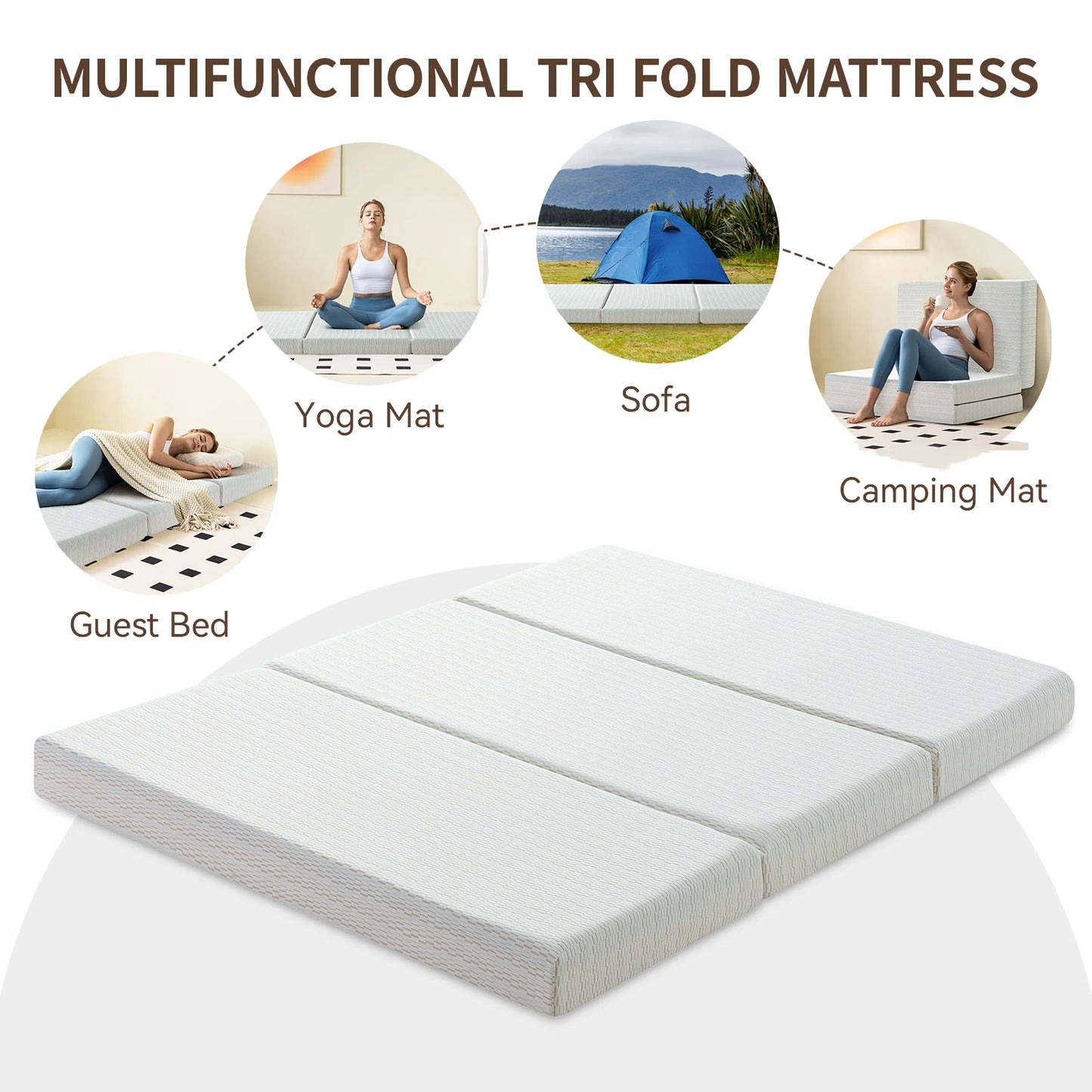 1 PC Tri Fold Memory Foam Mattress