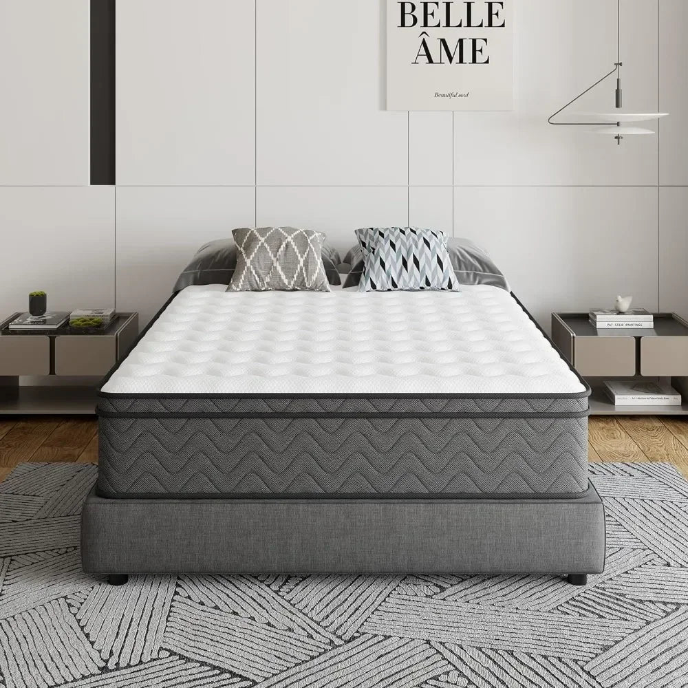 Queen Mattress, 10 Inch Innerspring Hybrid Mattress in A Box, Individually Pocket Coils for Motion Isolation & Cool Sleep
