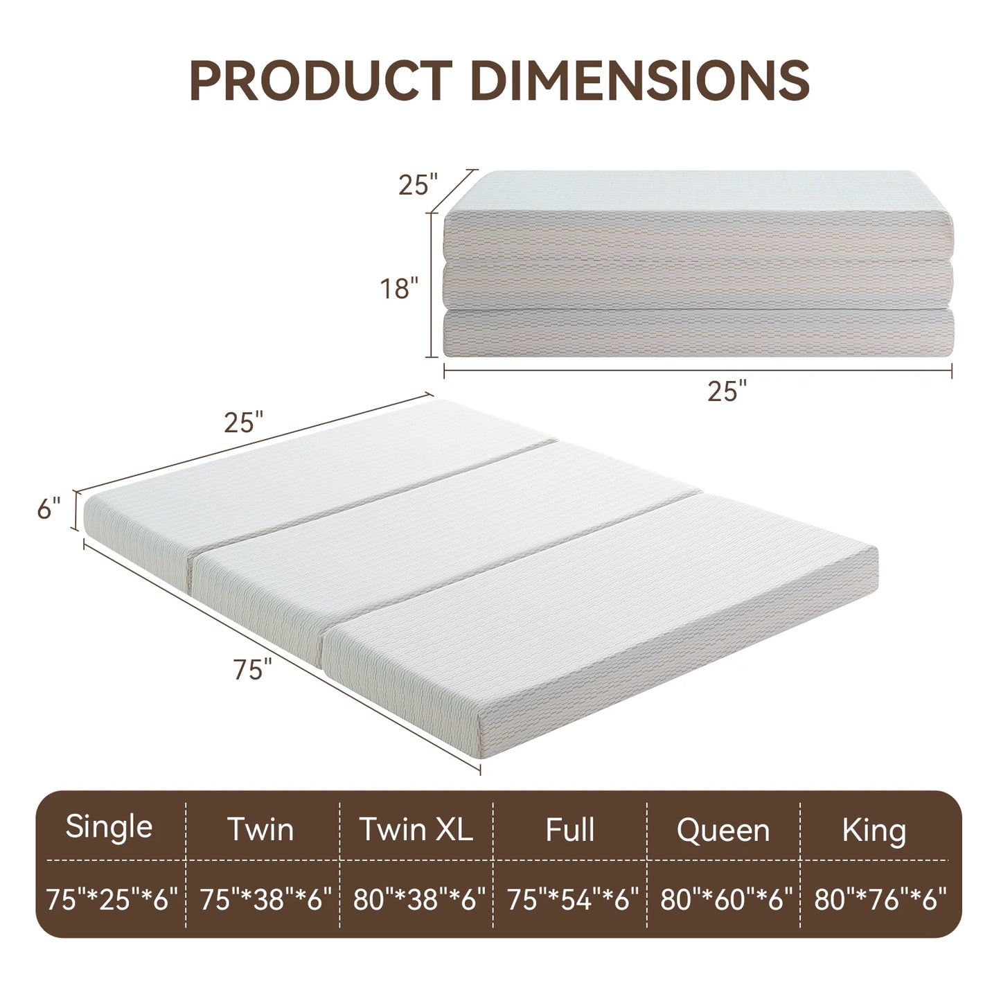 1 PC Tri Fold Memory Foam Mattress