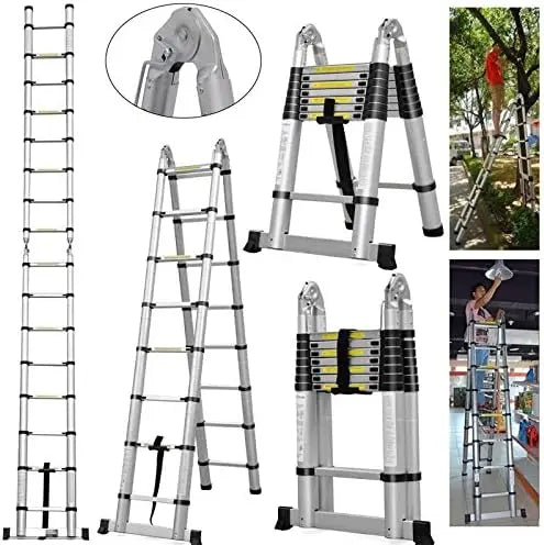 16.5ft Telescoping Ladder A-Frame Extension Portable Aluminum Telescoping 16 Steps Ladder EN131 Certified 330lb Load