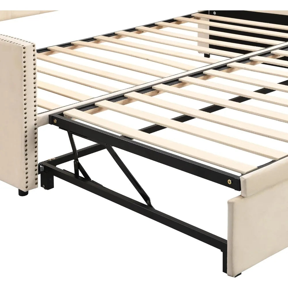 Twin Size Upholstered Daybed w/Pop Up Trundle