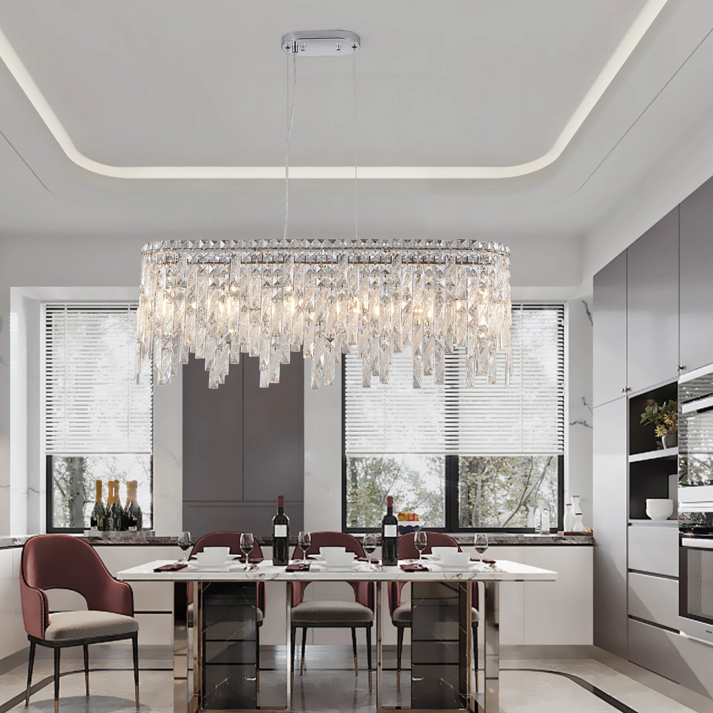 35“ Modern Crystal Chandelier Pendant Light