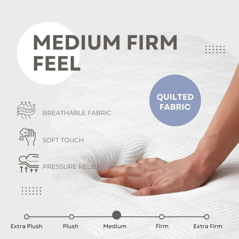 8” Gel Memory Foam Mattress, Bed in a Box/Medium Firm/Breathable Cooling-Gel Comfort Technology/Pressure Relief/Comfy Support