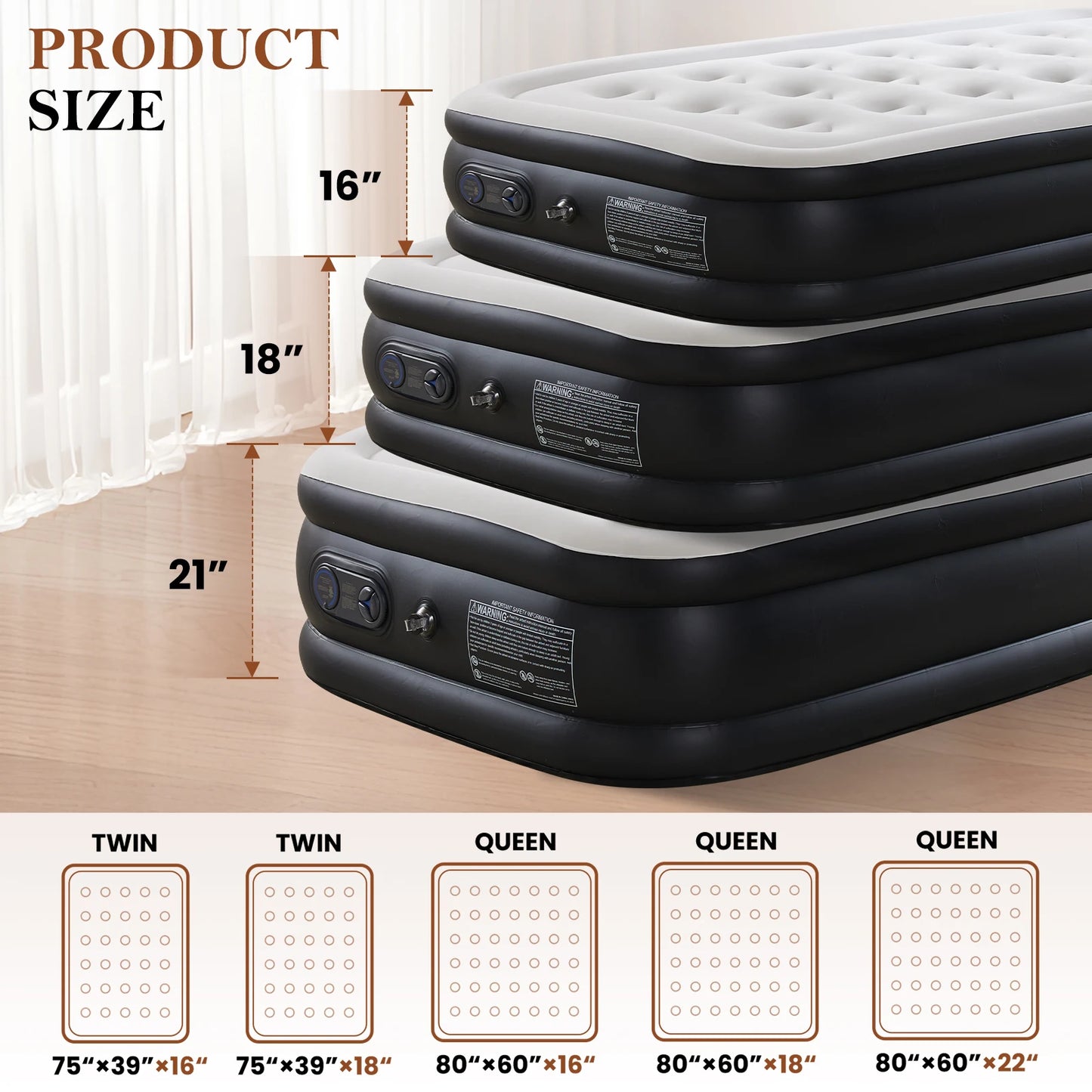 Queen Twin Size Air Mattress Blow Up Double Height Non-Slip Bottom Weight Capacity 660 lbs Air Bed for Bed Home or Camping