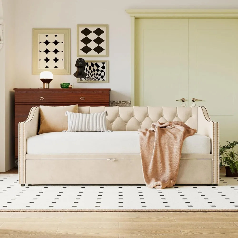 Twin Size Upholstered Daybed w/Pop Up Trundle