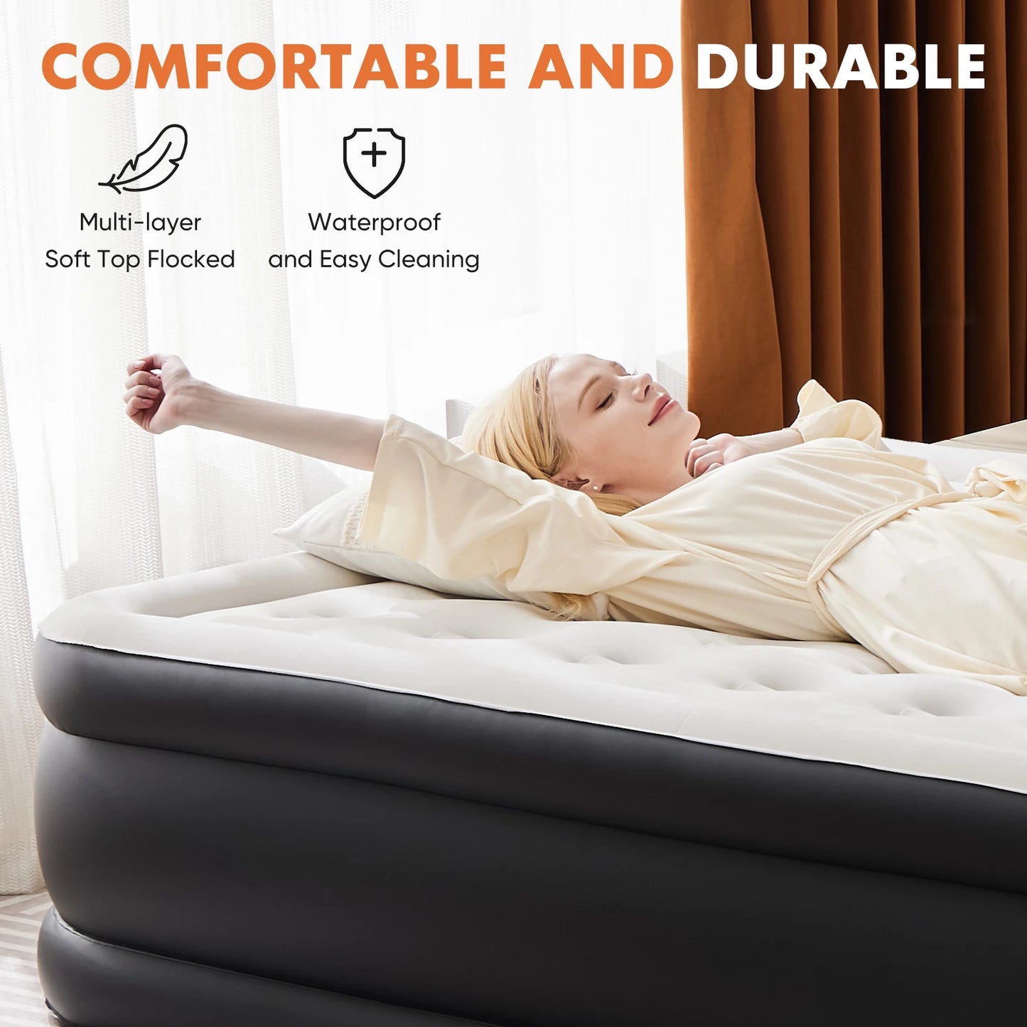 Queen Twin Size Air Mattress Blow Up Double Height Non-Slip Bottom Weight Capacity 660 lbs Air Bed for Bed Home or Camping