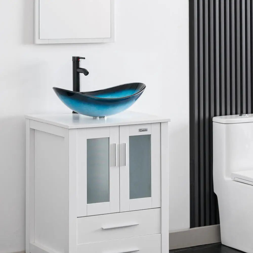 Modern Artistic Blue Boat Tempered Glass Sink