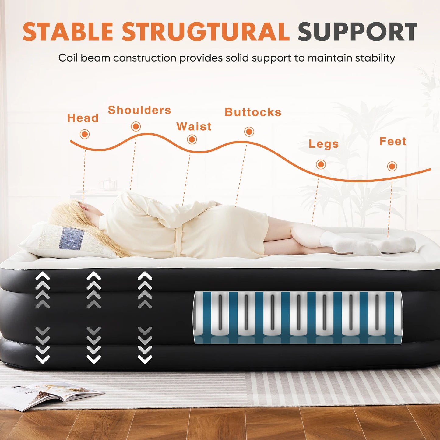 Queen Twin Size Air Mattress Blow Up Double Height Non-Slip Bottom Weight Capacity 660 lbs Air Bed for Bed Home or Camping