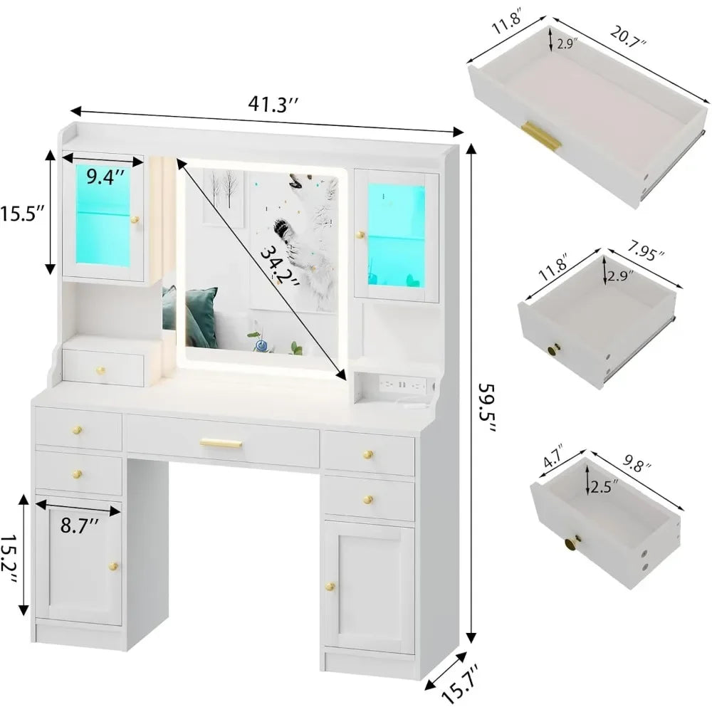White Makeup Vanity Desk w/Mirror and Lights