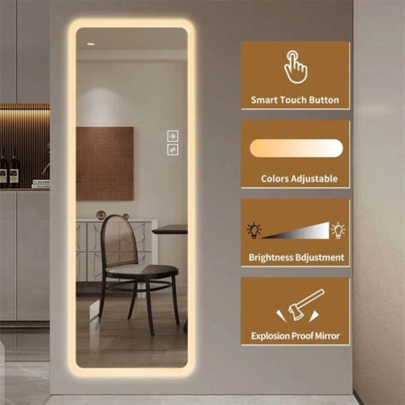 Full Length Lighted Vanity Body LED Wall-Mounted Mirror Big Size Rounded Corners Bedroom Living Room Dressing Room Hotel