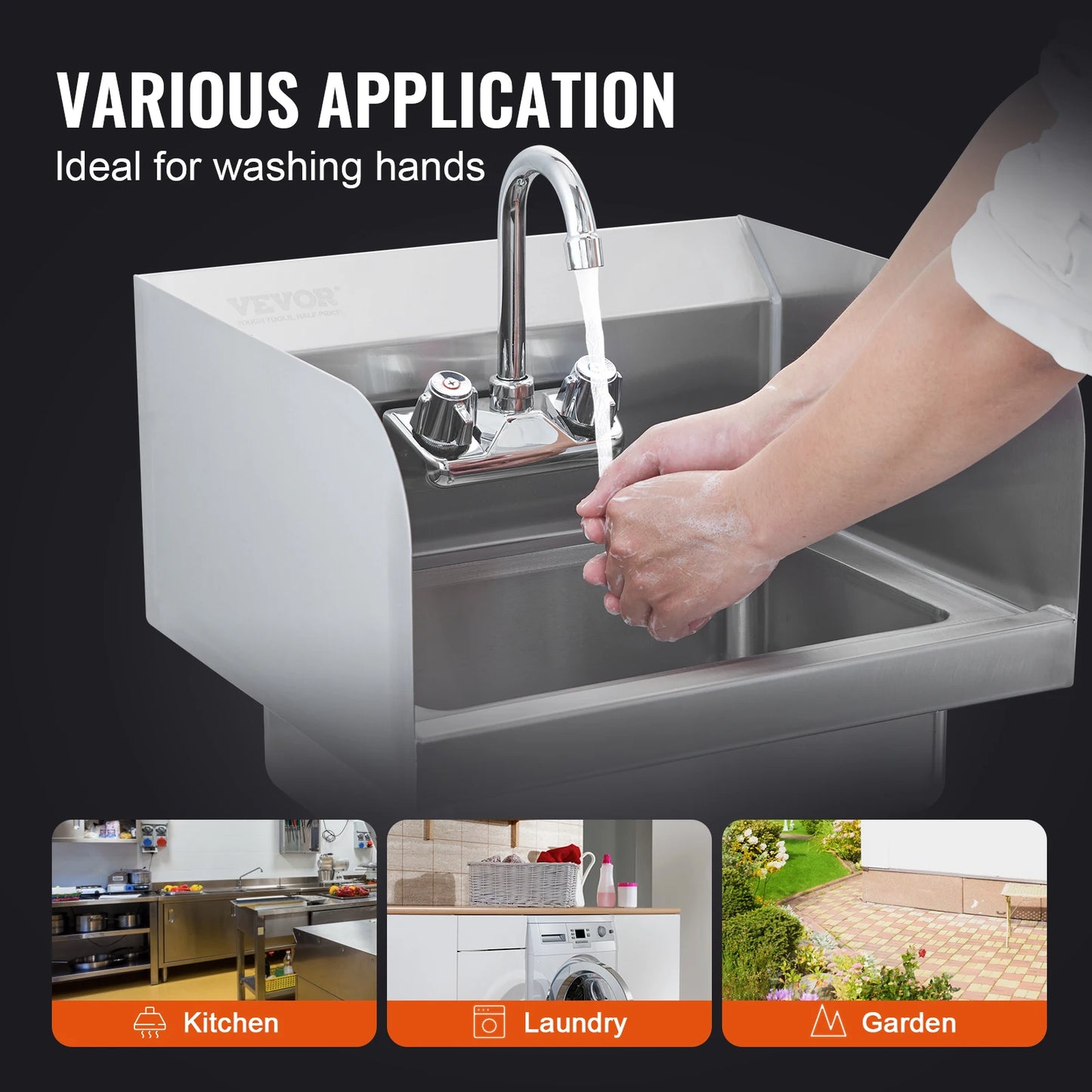 Hand Sink with Faucet and Side Splash