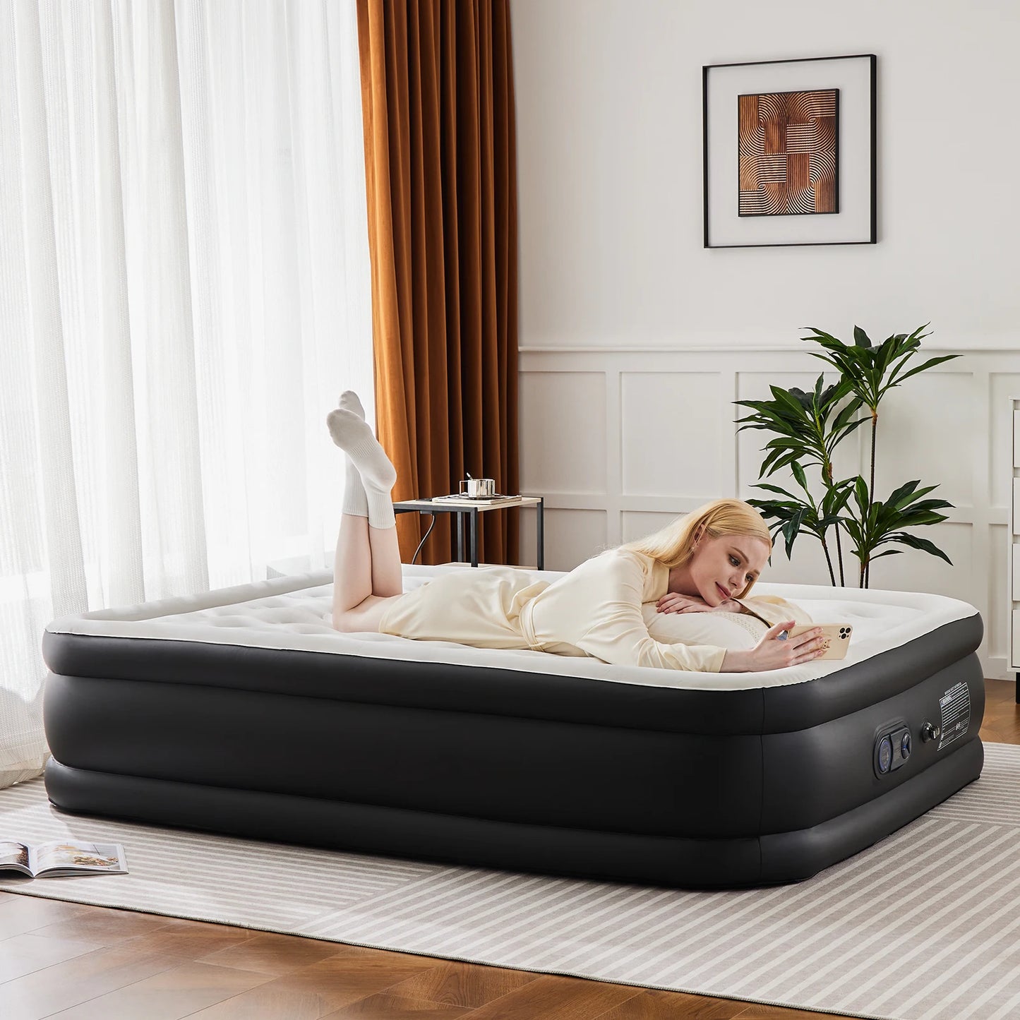 Queen Twin Size Air Mattress Blow Up Double Height Non-Slip Bottom Weight Capacity 660 lbs Air Bed for Bed Home or Camping