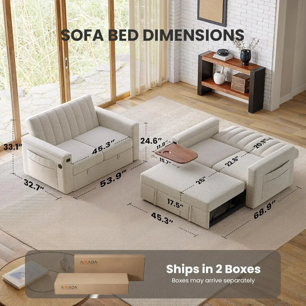 Sleeper Sofa,3-in-1 Convertible Sofa Bed,68' Couches for Living Room with USB & Side Pockets,Adjustable Backrest