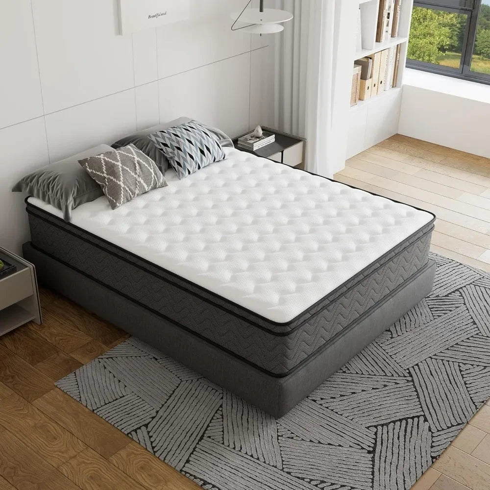Queen Mattress, 10 Inch Innerspring Hybrid Mattress in A Box, Individually Pocket Coils for Motion Isolation & Cool Sleep