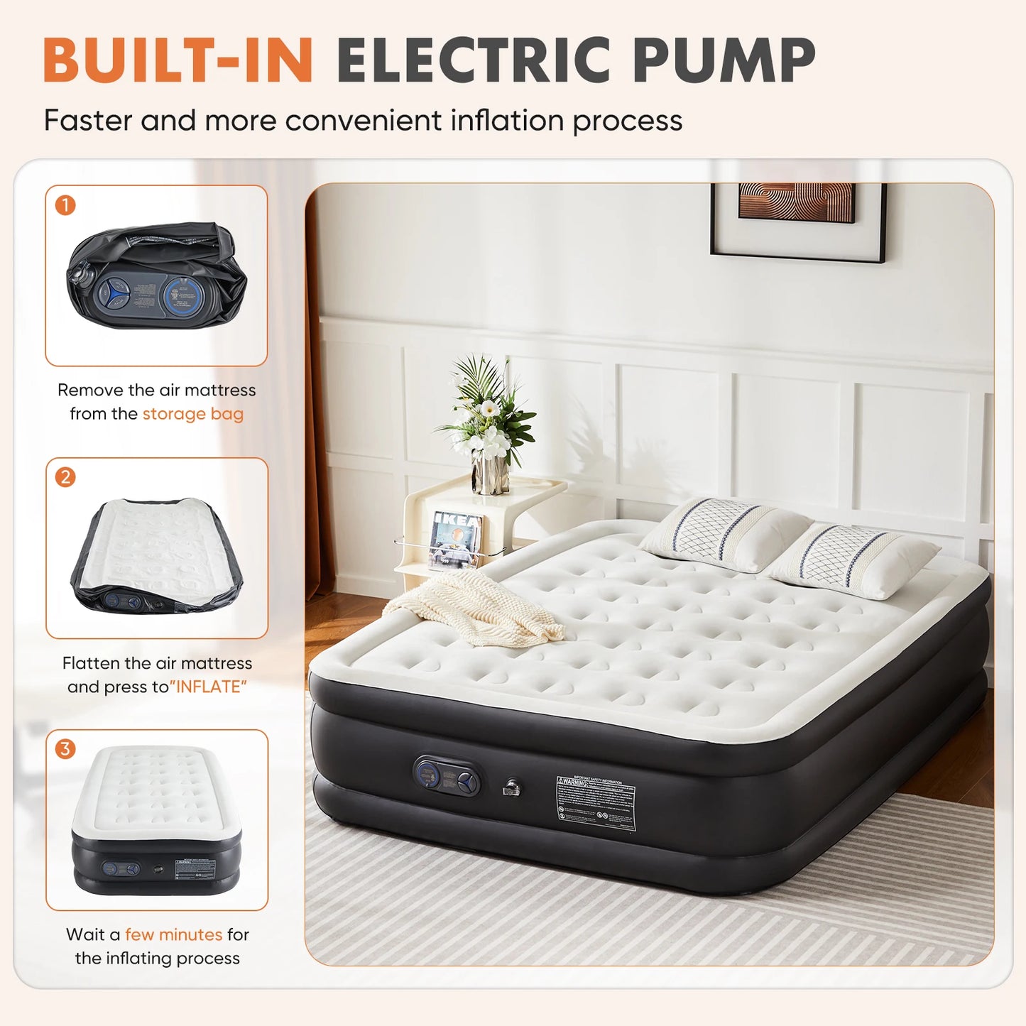 Queen Twin Size Air Mattress Blow Up Double Height Non-Slip Bottom Weight Capacity 660 lbs Air Bed for Bed Home or Camping
