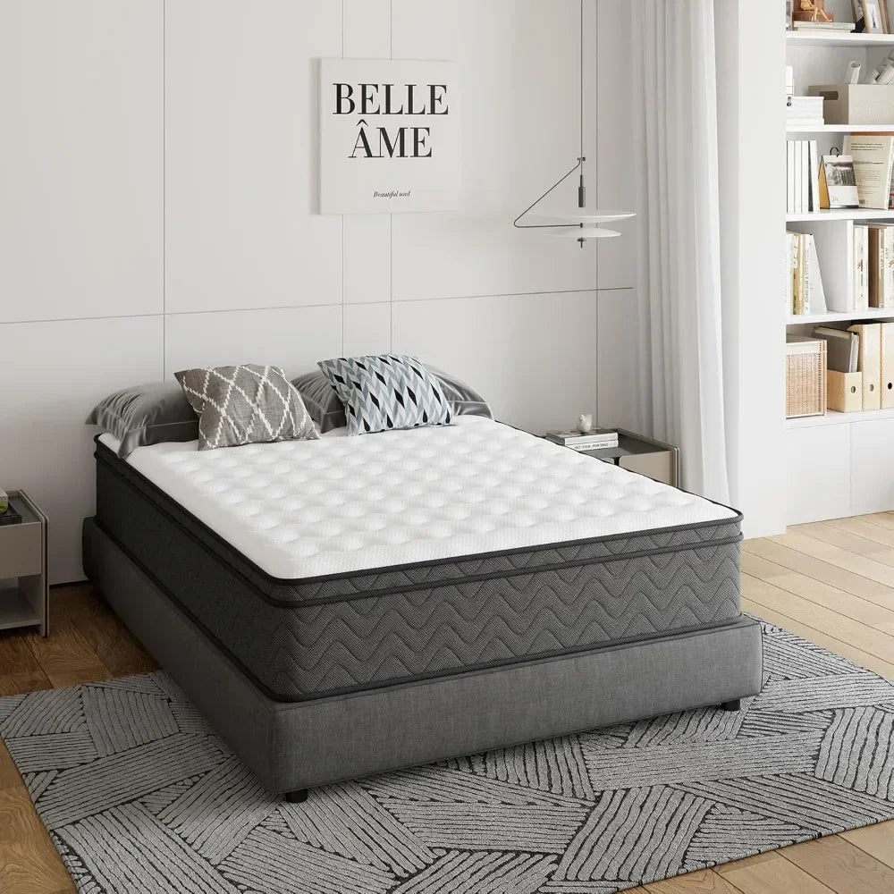 Queen Mattress, 10 Inch Innerspring Hybrid Mattress in A Box, Individually Pocket Coils for Motion Isolation & Cool Sleep