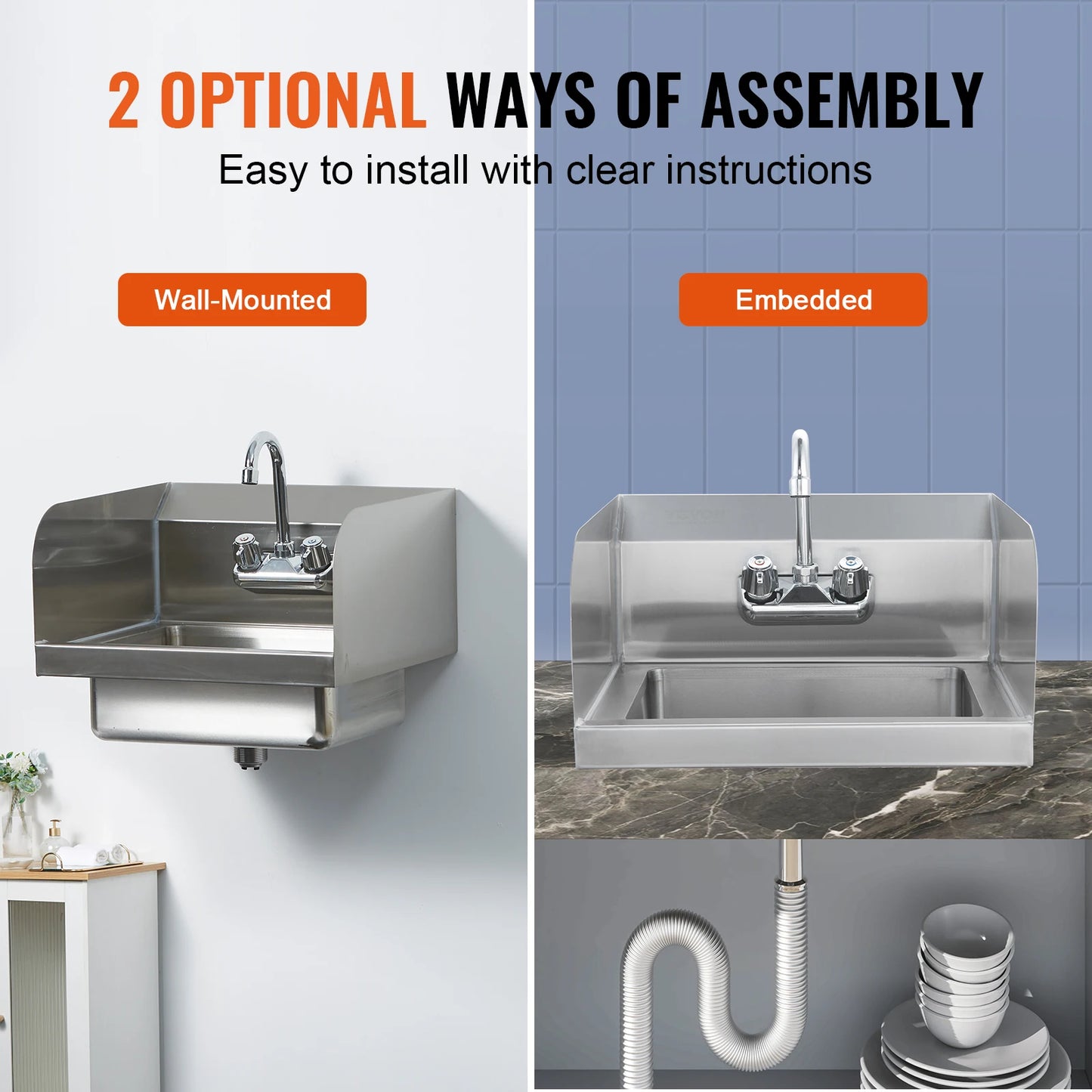 Hand Sink with Faucet and Side Splash
