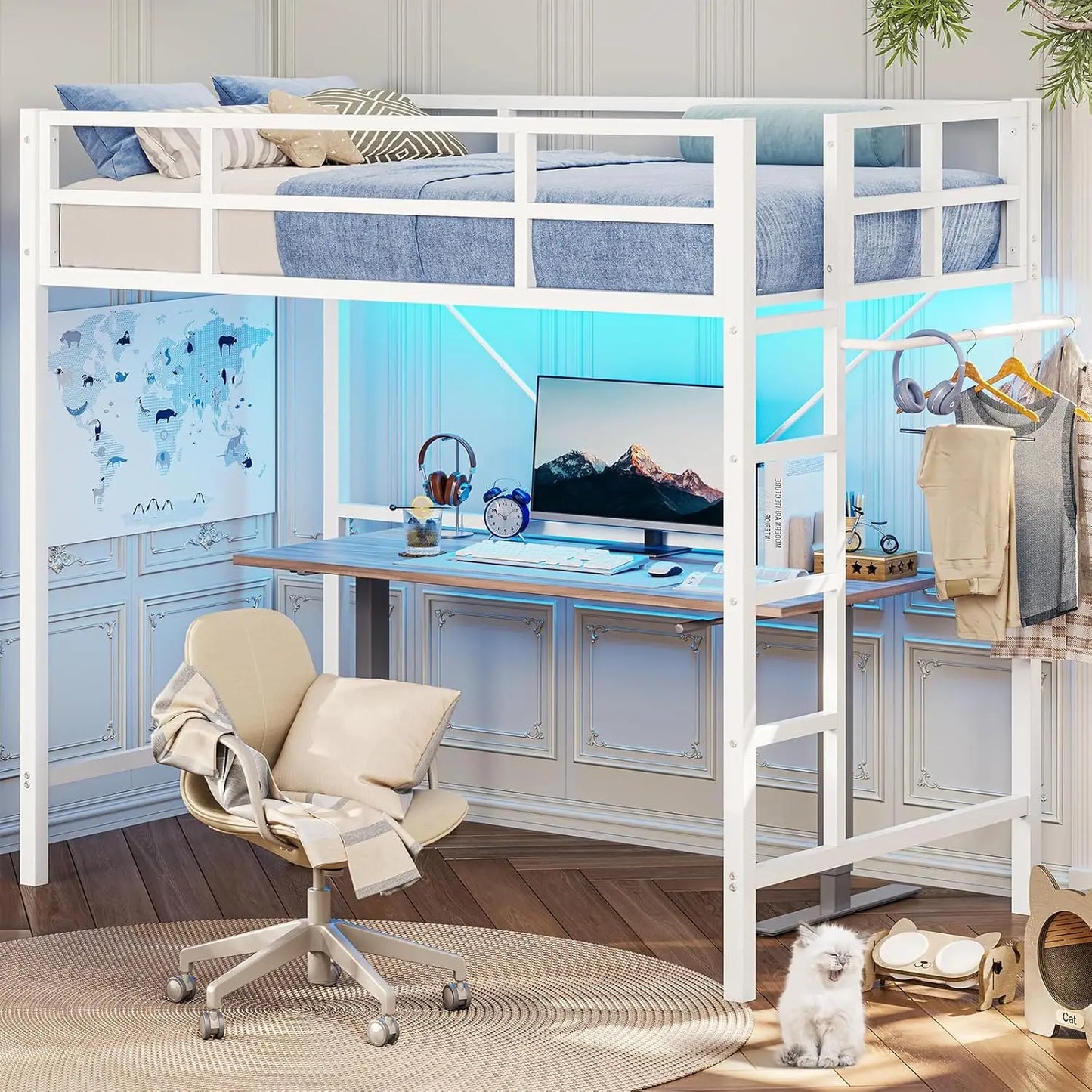 Twin Loft Bed With LED Lights
