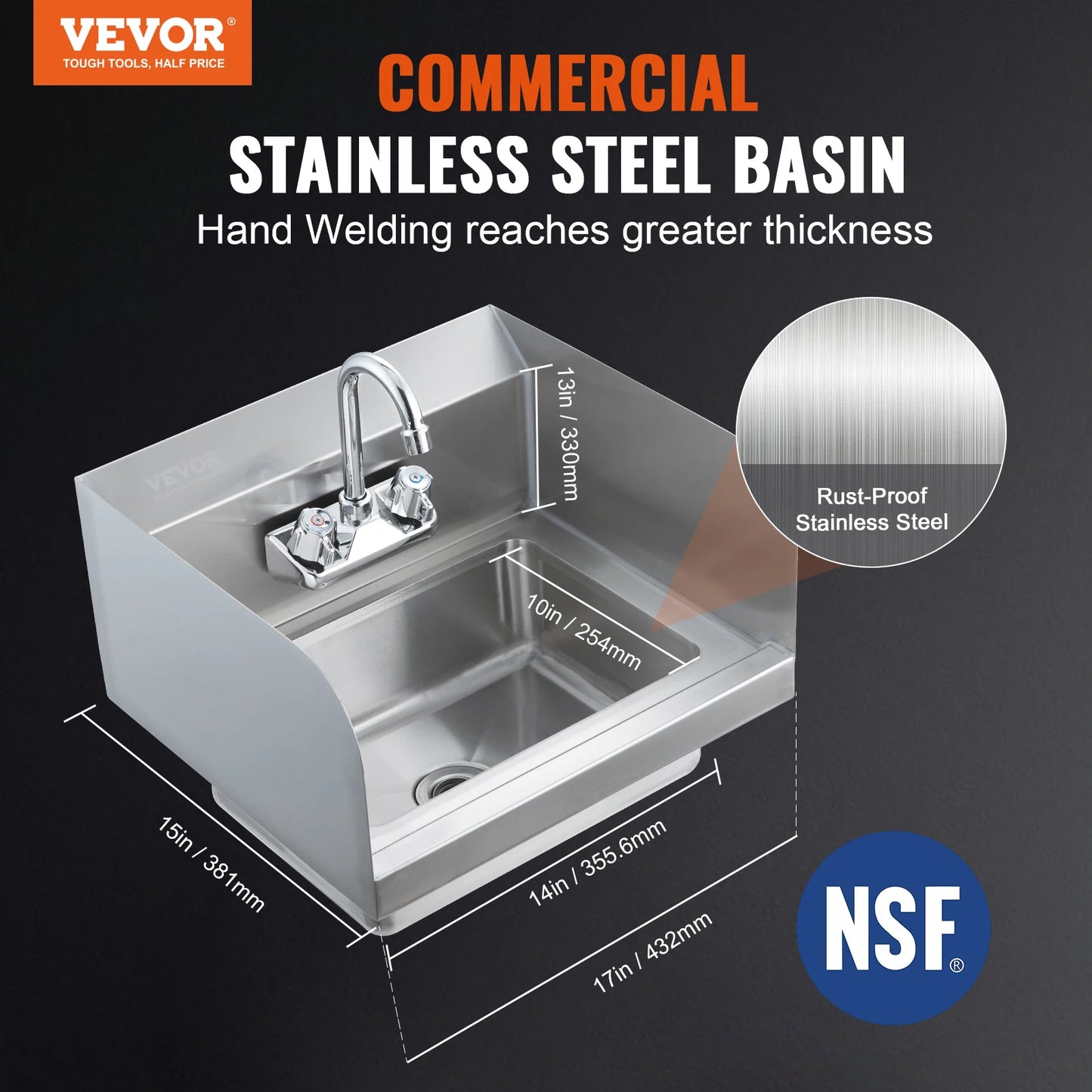 Hand Sink with Faucet and Side Splash