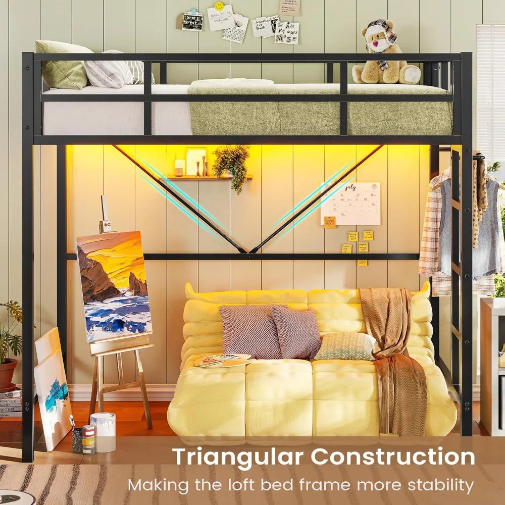 Twin Loft Bed With LED Lights