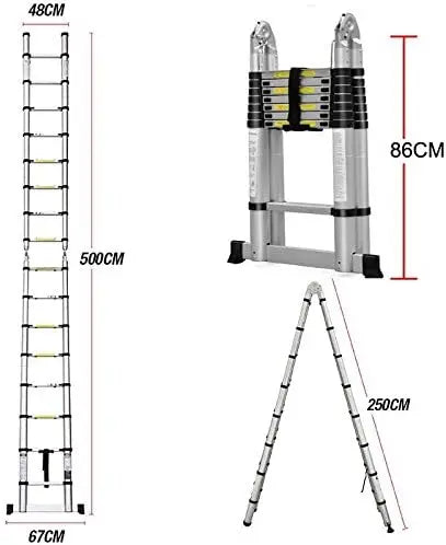 16.5ft Telescoping Ladder A-Frame Extension Portable Aluminum Telescoping 16 Steps Ladder EN131 Certified 330lb Load