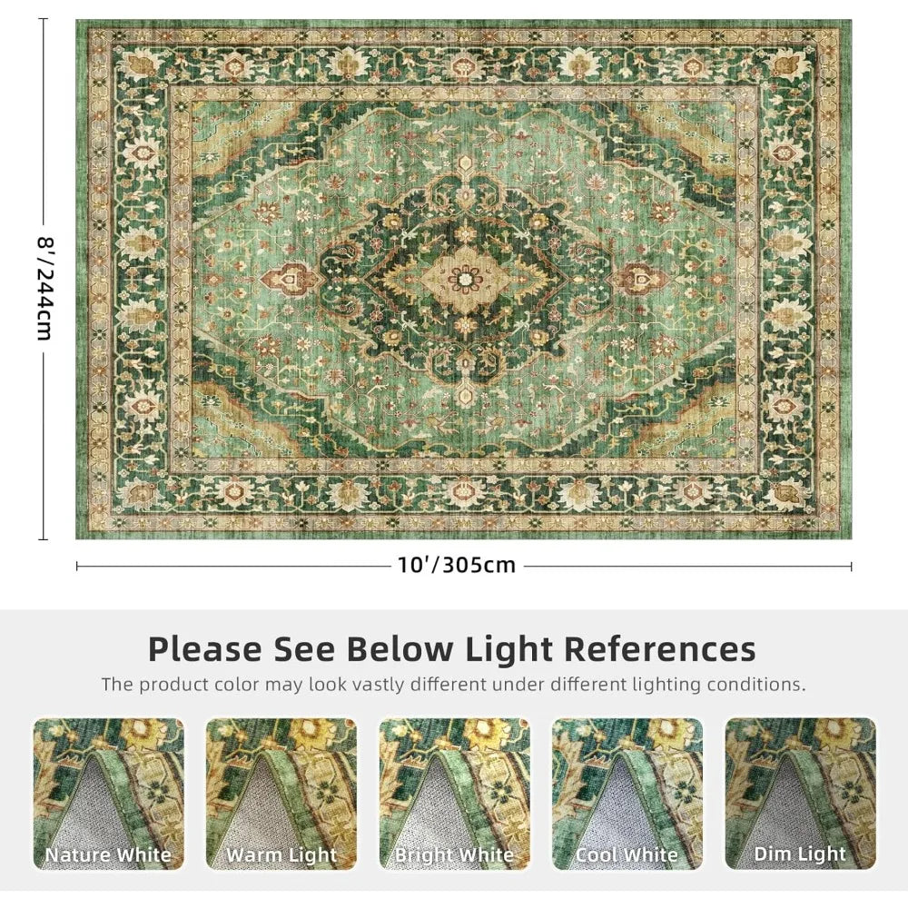 Green Area Rug  Non-Slip Distressed