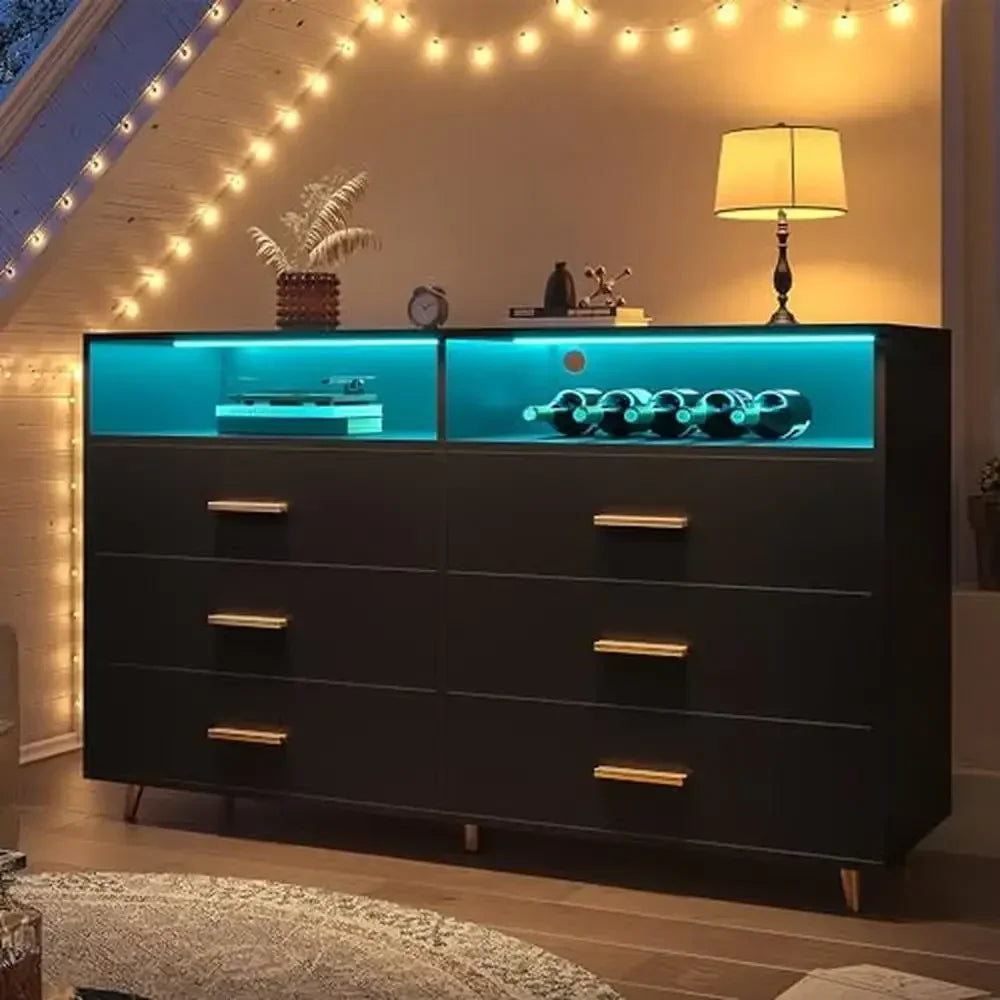 Black Wood Dresser With LED Lights