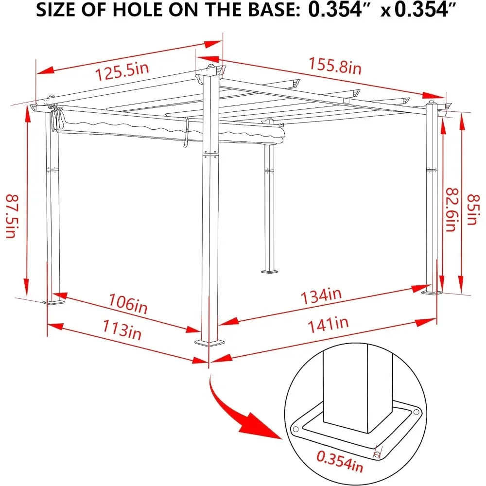 10' X 13'  Retractable Aluminum Pergola w/ Weather-Resistant Canopy