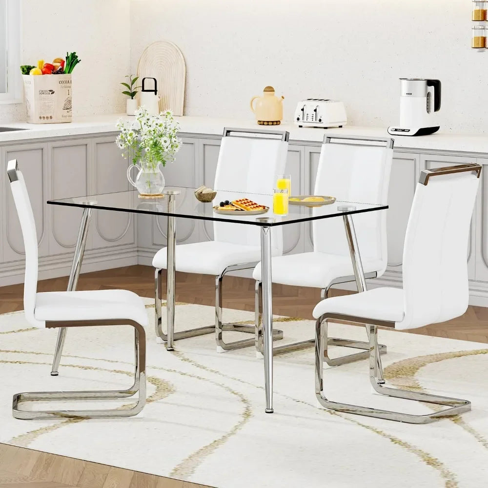 4-Piece Glass Top Dining Table Set