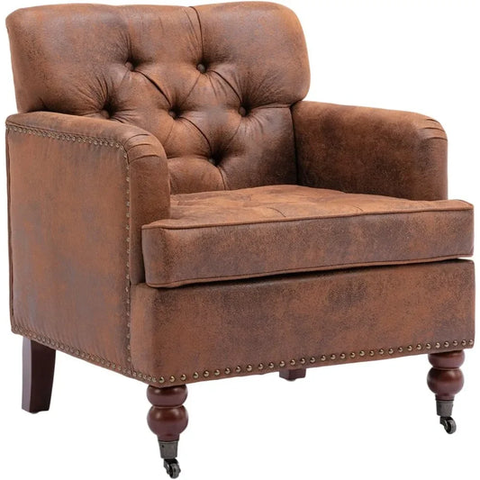 Living Room Chair With Studded Leather Back