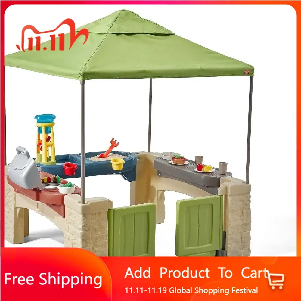 Kids Indoor-Outdoor Kitchen Playset w/ Canopy