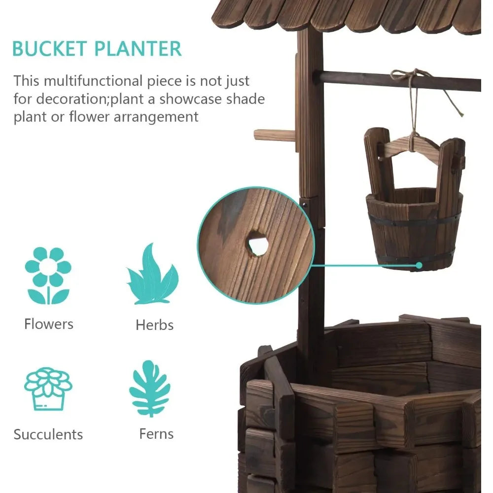 Wooden Wishing Well Planter